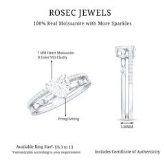 7 mm Heart Moissanite Solitaire Double Band Ring Set