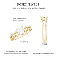 7 mm Heart Moissanite Solitaire Double Band Ring Set