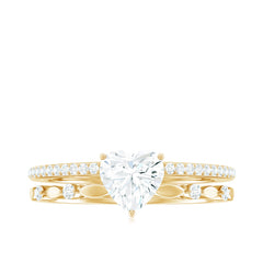 7 mm Heart Moissanite Solitaire Double Band Ring Set