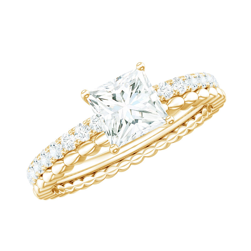 Certified Moissanite Square Cut Engagement Ring For Women