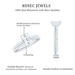 Certified 6X8mm Emerald Cut Moissanite Solitaire Engagement Ring