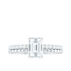 Certified 6X8mm Emerald Cut Moissanite Solitaire Engagement Ring