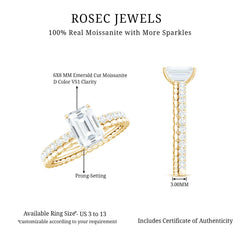 Certified 6X8mm Emerald Cut Moissanite Solitaire Engagement Ring