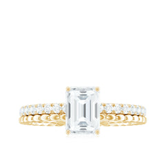 Certified 6X8mm Emerald Cut Moissanite Solitaire Engagement Ring