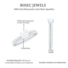 6mm Certified Cushion Cut Moissanite Solitaire Engagement Ring