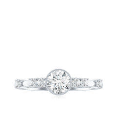 5mm Round Certified Moissanite Solitaire Engagement Ring in Bezel Setting