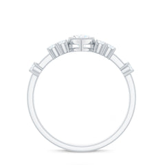 5X7mm Pear Cut Moissanite Solitaire Engagement Ring with Beaded Details