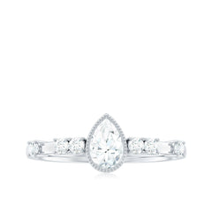 5X7mm Pear Cut Moissanite Solitaire Engagement Ring with Beaded Details