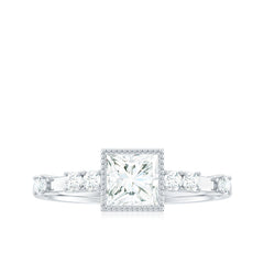 Square Moissanite Engagement Ring With Side Stones