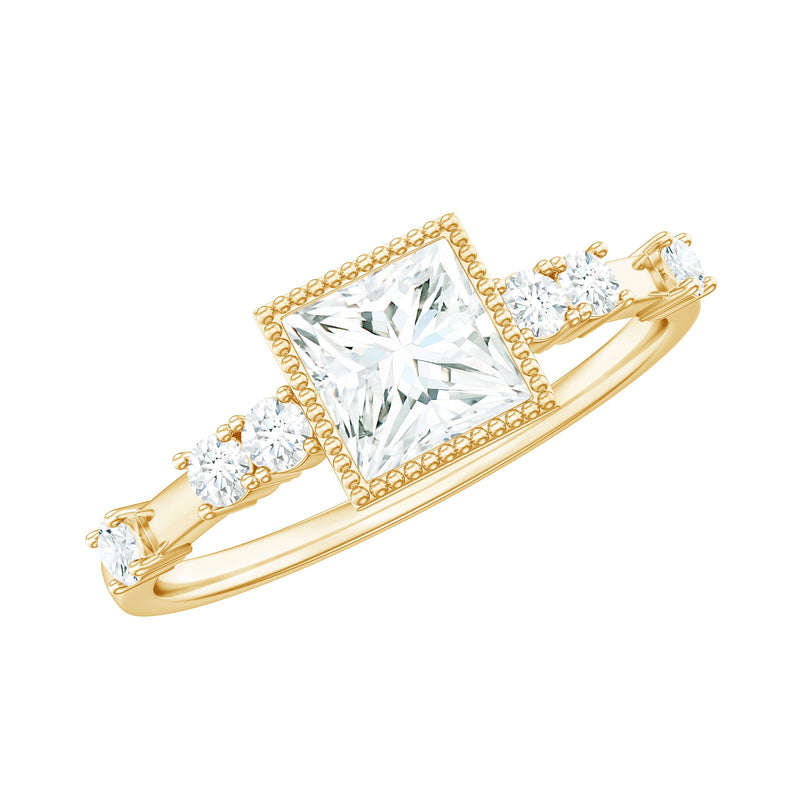 Square Moissanite Engagement Ring With Side Stones