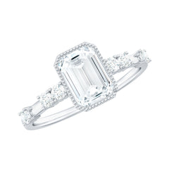 Womens Moissanite 6X8 mm Emerald Cut Engagement Ring in Bezel Setting