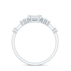 Womens Moissanite 6X8 mm Emerald Cut Engagement Ring in Bezel Setting