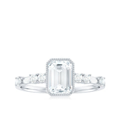 Womens Moissanite 6X8 mm Emerald Cut Engagement Ring in Bezel Setting