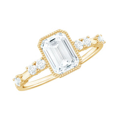 Womens Moissanite 6X8 mm Emerald Cut Engagement Ring in Bezel Setting
