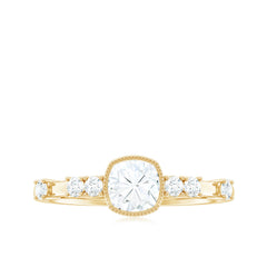 6mm Cushion Cut Moissanite Solitaire Engagement Ring in Bezel Setting