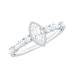 Marquise Cut Moissanite Beaded Solitaire Ring