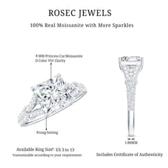 Princess Cut Moissanite Solitaire Engagement Ring in Split Shank