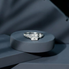 Princess Cut Moissanite Solitaire Engagement Ring in Split Shank