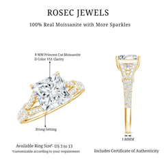 Princess Cut Moissanite Solitaire Engagement Ring in Split Shank