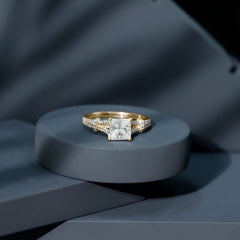 Princess Cut Moissanite Solitaire Engagement Ring in Split Shank