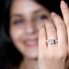 Princess Cut Moissanite Solitaire Engagement Ring in Split Shank