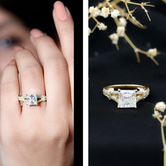 Princess Cut Moissanite Solitaire Engagement Ring in Split Shank