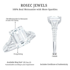 7x9 MM Emerald Cut Moissanite Split Shank Engagement Ring for Women