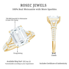 7x9 MM Emerald Cut Moissanite Split Shank Engagement Ring for Women
