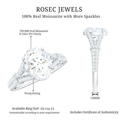 7X9 mm Oval Cut Moissanite Statement Engagement Ring with Split Shank