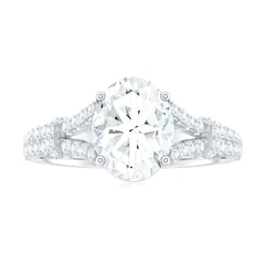 7X9 mm Oval Cut Moissanite Statement Engagement Ring with Split Shank