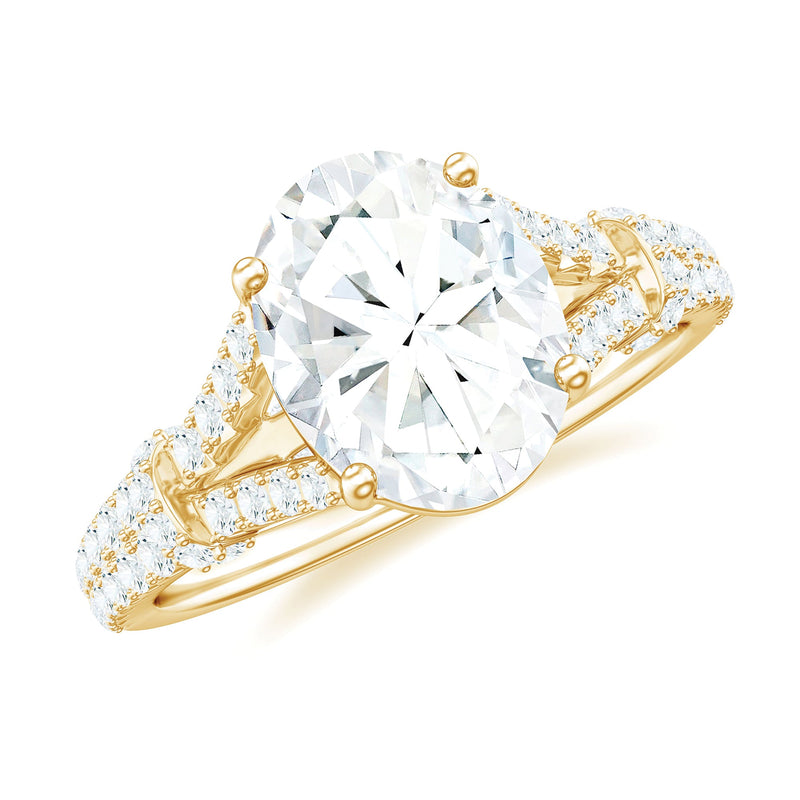 7X9 mm Oval Cut Moissanite Statement Engagement Ring with Split Shank