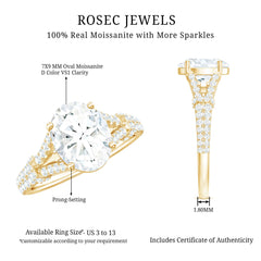 7X9 mm Oval Cut Moissanite Statement Engagement Ring with Split Shank
