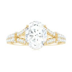 7X9 mm Oval Cut Moissanite Statement Engagement Ring with Split Shank