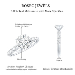 Round Cut Moissanite Solitaire Engagement Ring with Side Stones