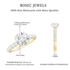 Round Cut Moissanite Solitaire Engagement Ring with Side Stones