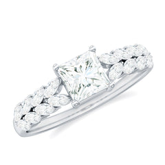 Certified Princess Cut Moissanite Split Shank Engagement Ring