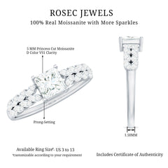 Certified Princess Cut Moissanite Split Shank Engagement Ring