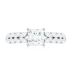 Certified Princess Cut Moissanite Split Shank Engagement Ring
