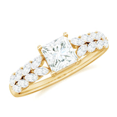 Certified Princess Cut Moissanite Split Shank Engagement Ring