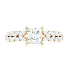 Certified Princess Cut Moissanite Split Shank Engagement Ring