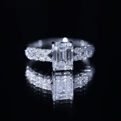 Certified Moissanite Emerald Cut Engagement Ring with Side Stones