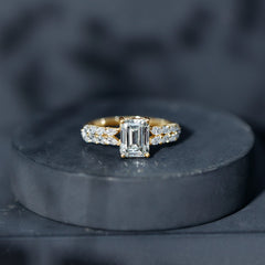 Certified Moissanite Emerald Cut Engagement Ring with Side Stones