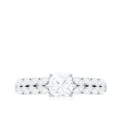 Cushion Cut Moissanite Solitaire Engagement Ring with Side Stones