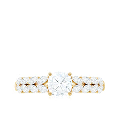 Cushion Cut Moissanite Solitaire Engagement Ring with Side Stones