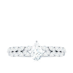 Certified Pear Cut Moissanite Solitaire Engagement Ring with Split Shank
