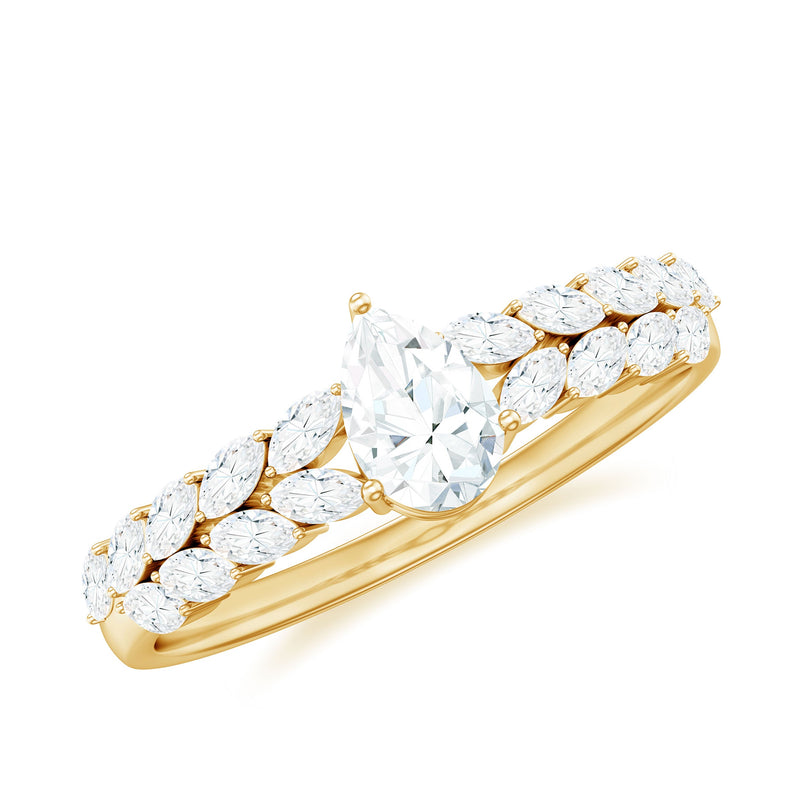 Certified Pear Cut Moissanite Solitaire Engagement Ring with Split Shank