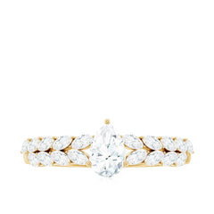 Certified Pear Cut Moissanite Solitaire Engagement Ring with Split Shank