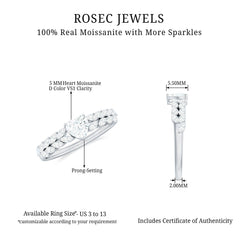 Heart Shape Moissanite Engagement Ring with Side Stones