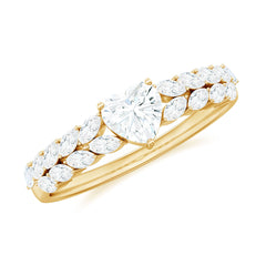 Heart Shape Moissanite Engagement Ring with Side Stones