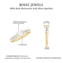 Heart Shape Moissanite Engagement Ring with Side Stones